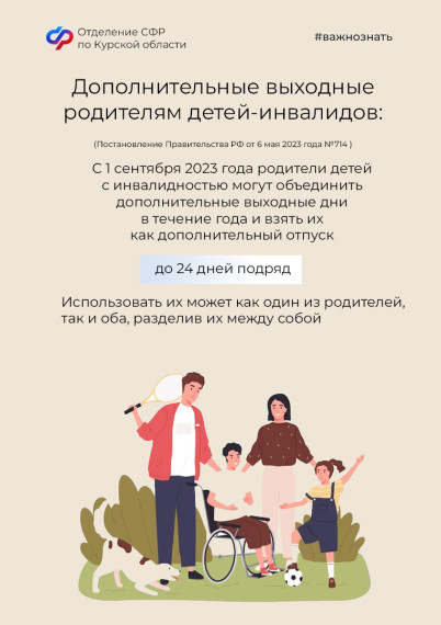 Отделение СФР по Курской области оплатило более 10,5 тысячи дней дополнительных выходных по уходу за детьми с инвалидностью.